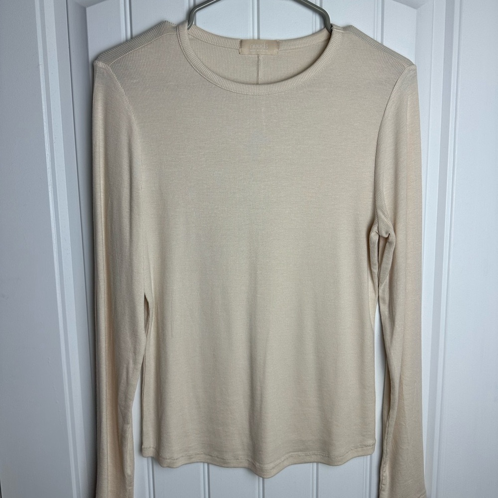 Nuuds Slinky Rib Long Sleeve Ribbed T Shirt Size Large - Bone - EUC